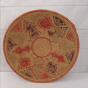 Vintage Coil Grass Basket with Pink  and Purple Southwestern Boho design